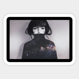 Sad Girl And The Galaxy Inside Her Sticker